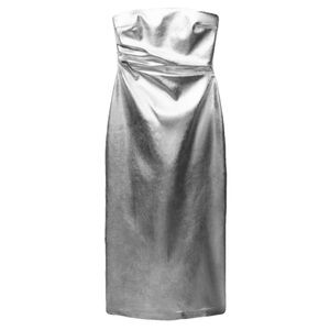 Zara - Silver Faux Leather Strapless Dress